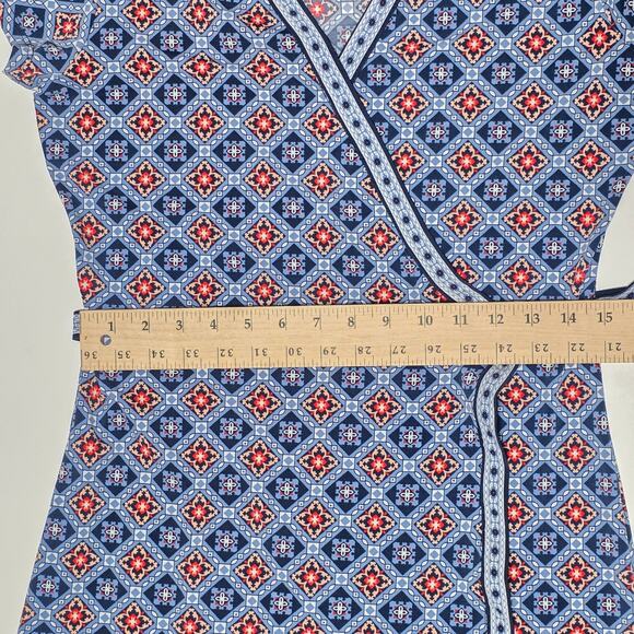 Max Studio Dress Wrap Floral Blue Size M Cottagecore Artsy Stretchy - Picture 7 of 8
